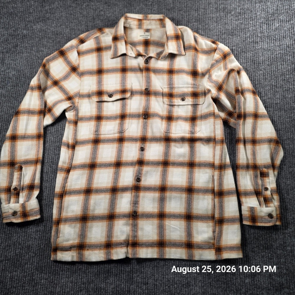 Mutual Weave Mens LT Large Tall Plaid Flannel Shirt Orange Cream Cotton L/S